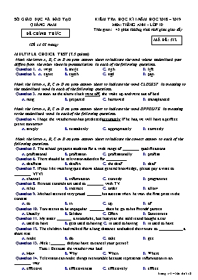 Đề kiểm tra học kỳ I môn Tiếng Anh Lớp 10 - Mã đề 512 - Năm học 2018-2019 - Sở giáo dục và đào tạo Quảng Nam